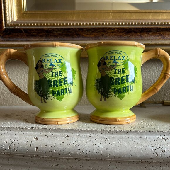 Tommy Bahama The Green Party Hula Girl Ceramic Mugs New set of 4 Mugs 16 Oz - Picture 1 of 4